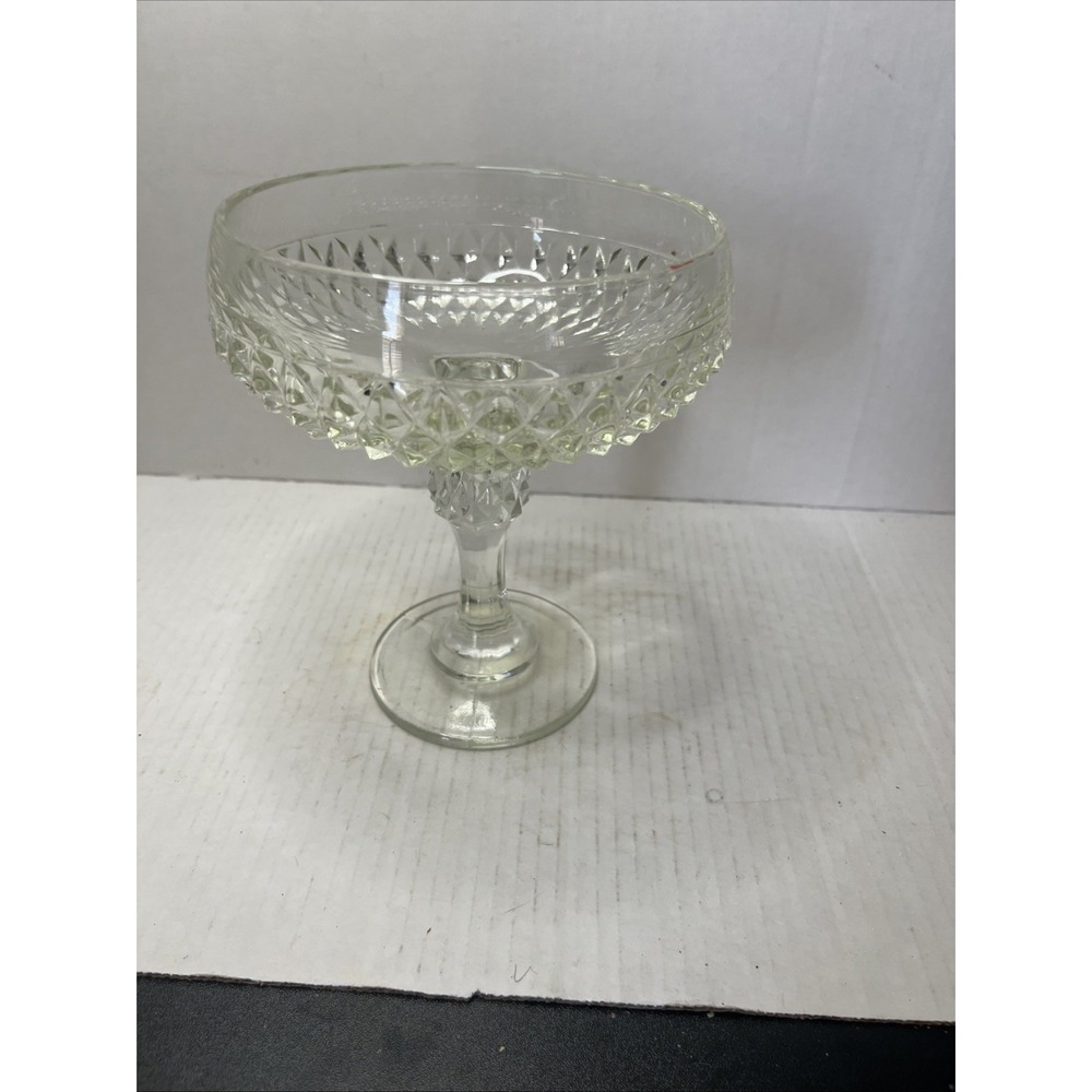 Vintage Indiana Glass Diamond Point Footed Compote Pedestal Clear Candy Dish